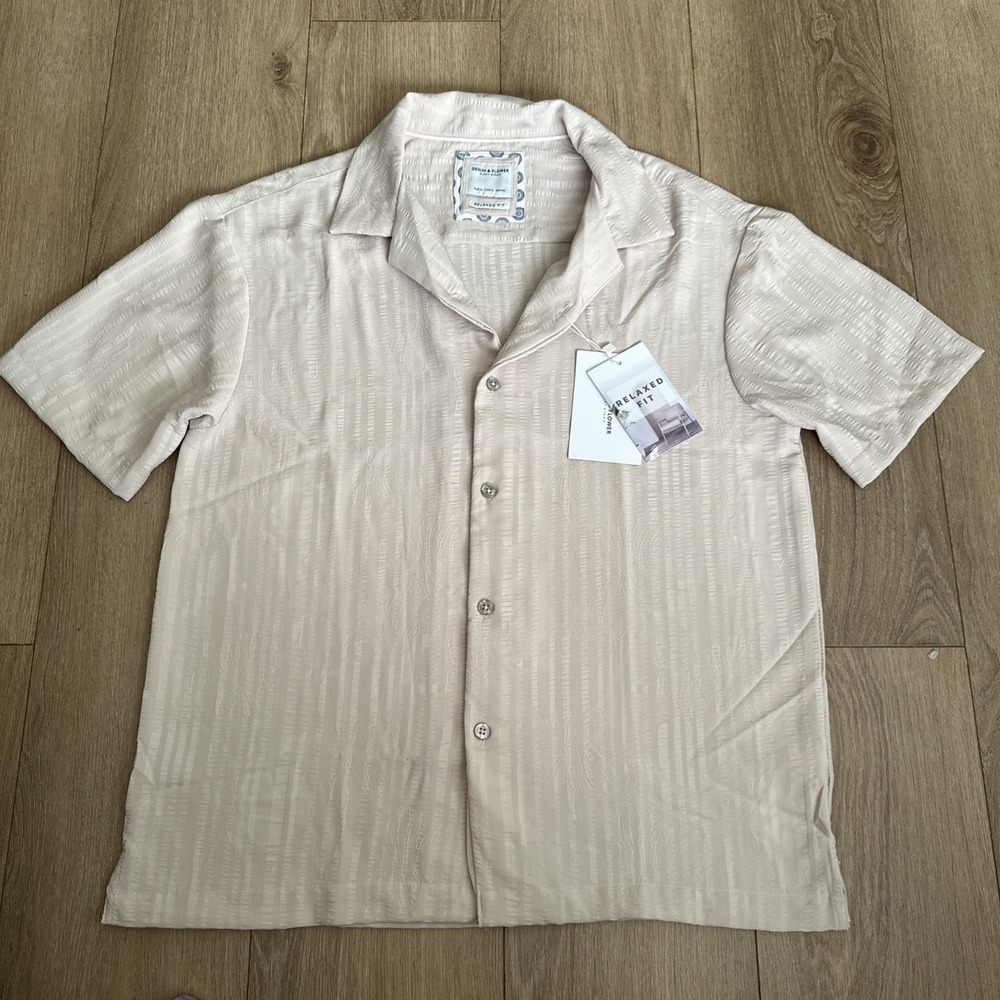 Denim & Flower Ricky Singh Relaxed Fit SS Jacquard Button‎ Shirt Beige Med